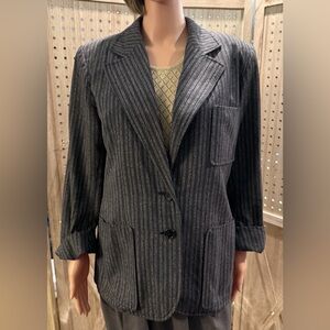 Vintage Saint Laurent Gray Striped Cotton Blend Jacket 42 US 10 S/M Women’s